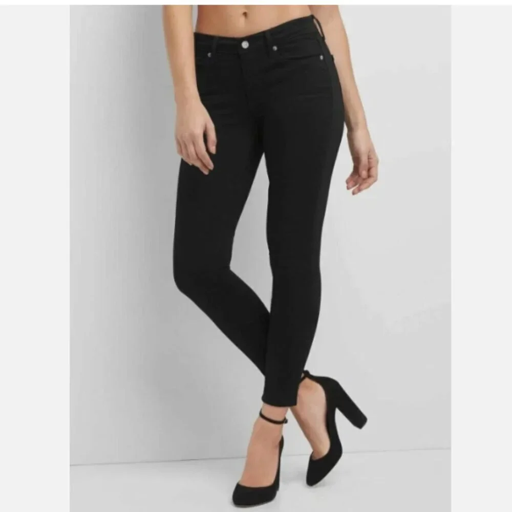 GAP Mid Rise Sculpt True Skinny Ankle Jeans Black Stretch Size 26/2 RT$99 NWT